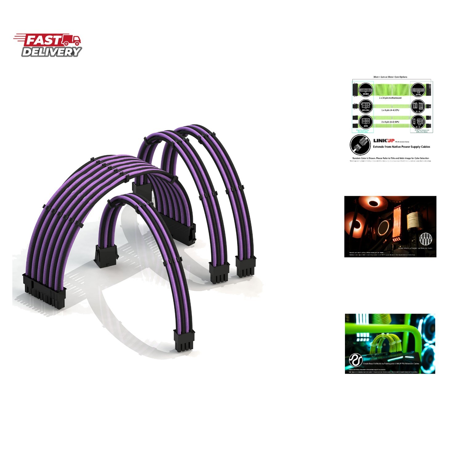AVA 50cm PSU Cable Extension Sleeved Custom Mod GPU PC Braided w/Comb Kit | 1...