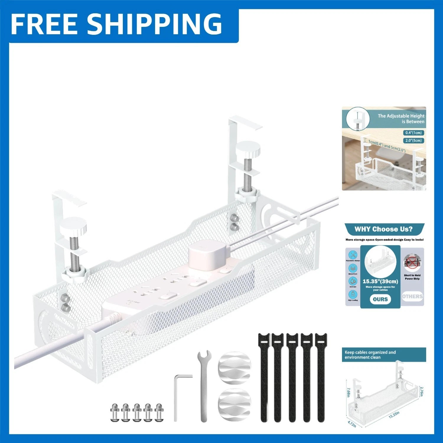 Adjustable Mesh Cable Management Tray - Safe & Stylish Under Desk Solution