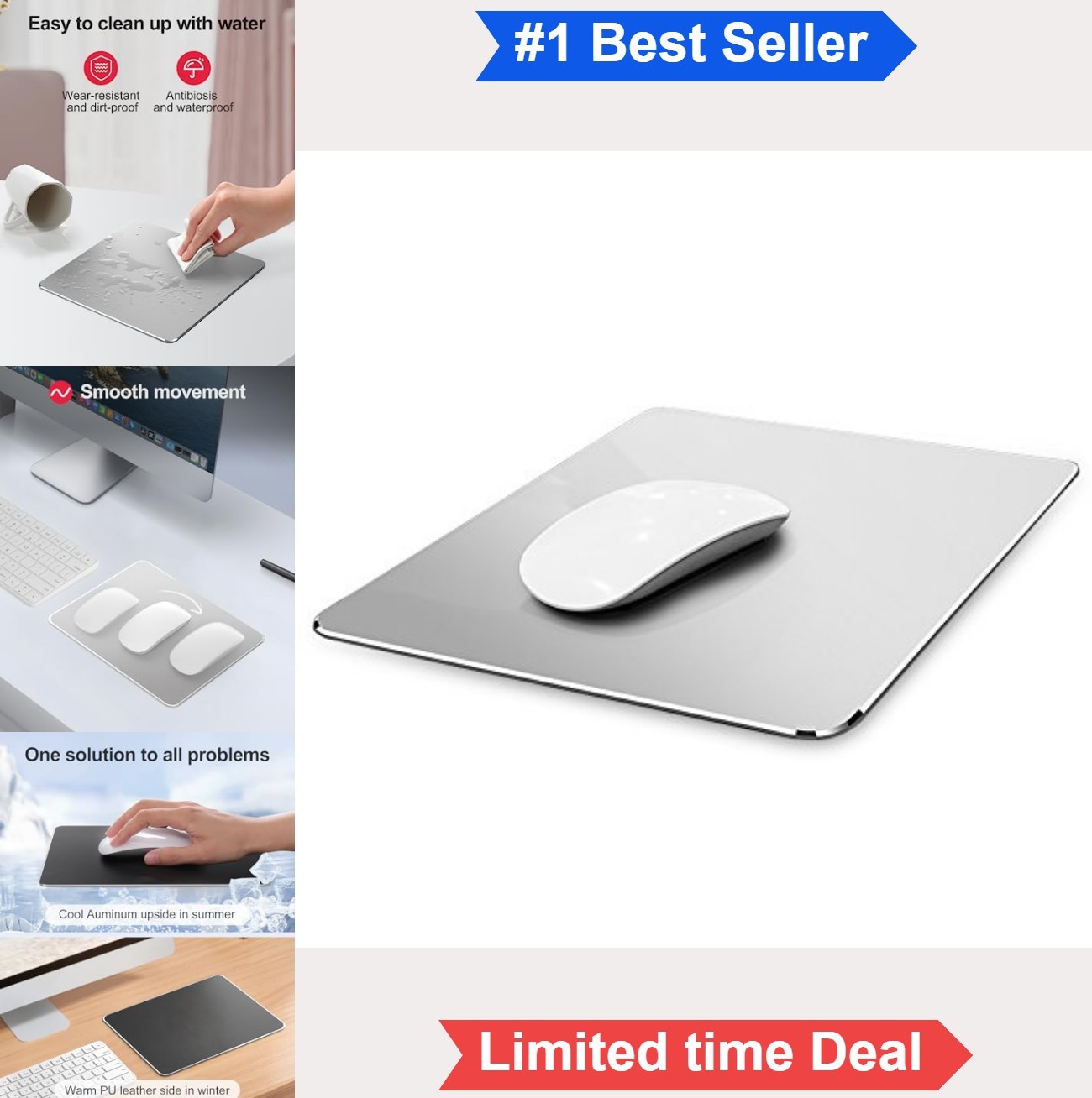 Aluminum Metal Mouse Pad 9 x 7 Inch Silver Double Sided Waterproof Ultra Thin