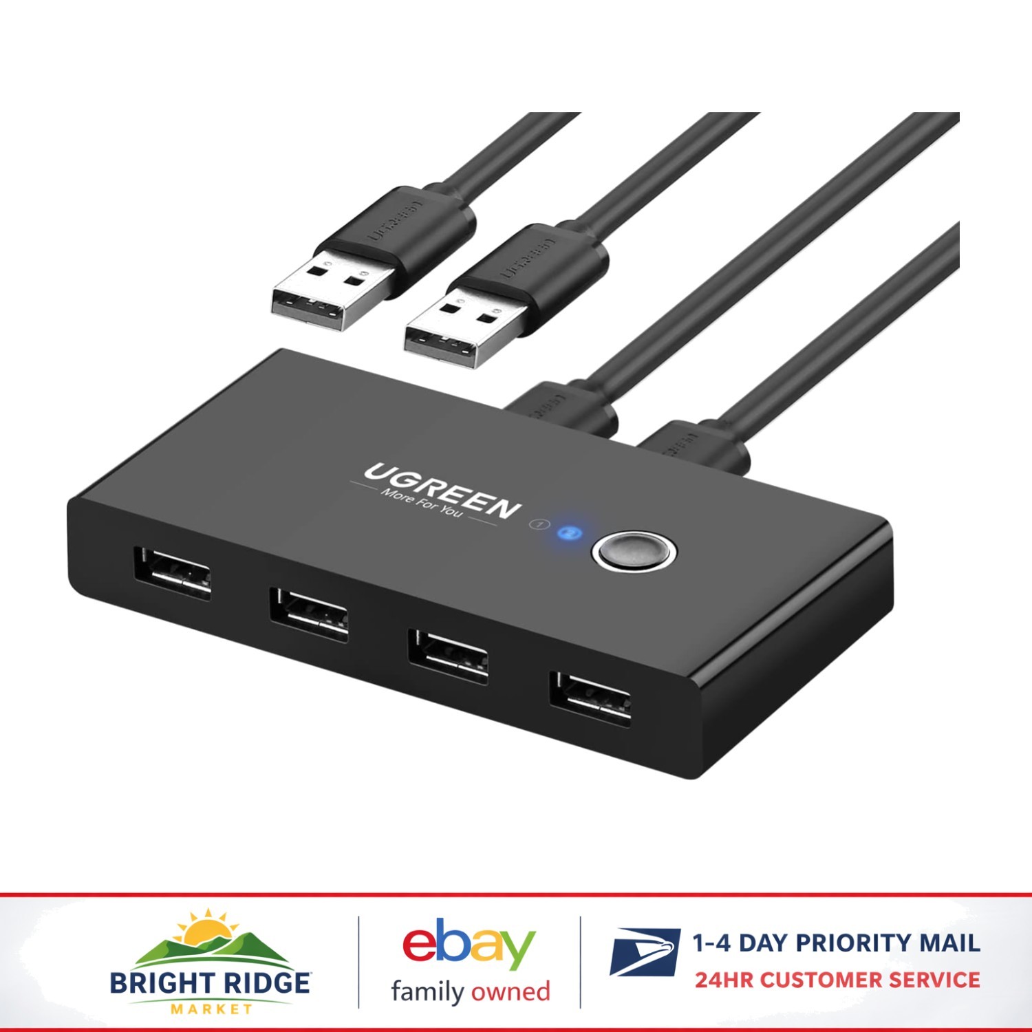 Easy Push Button USB Switch for 2 Computers and 4 Peripheral Connections