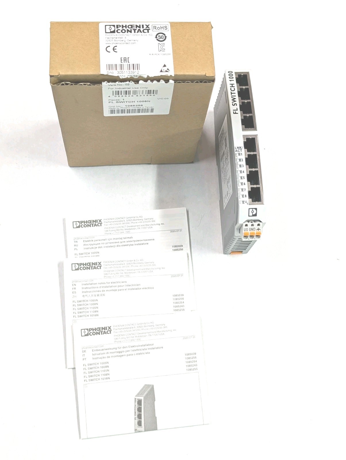 Sealed - Phoenix Contact 1085256 FL SWITCH 1008N Industrial Ethernet Switch 8-pr