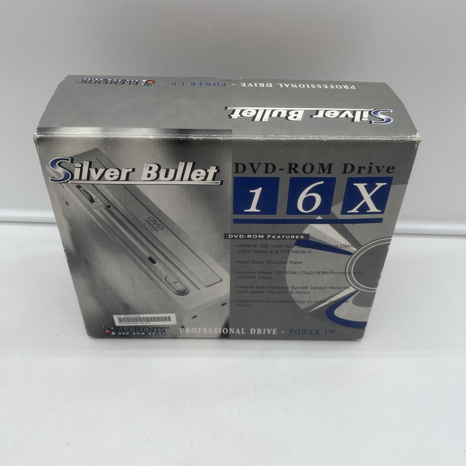 NOS Elements Silver Bullet DVD-ROM Drive 16x ATAPI/E-IDE May 2002 5.8” X 1.6”