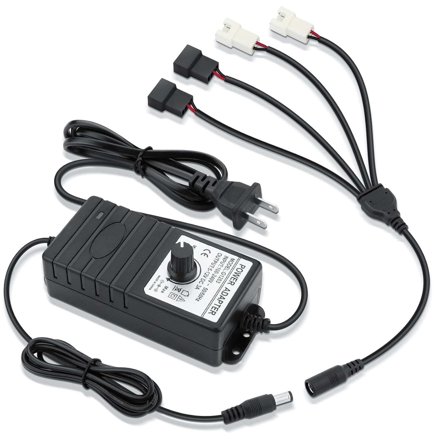 "36W 12V PWM PC Fan Speed Controller, 100-240VAC to 5-12V 3A Adjustable Power ..