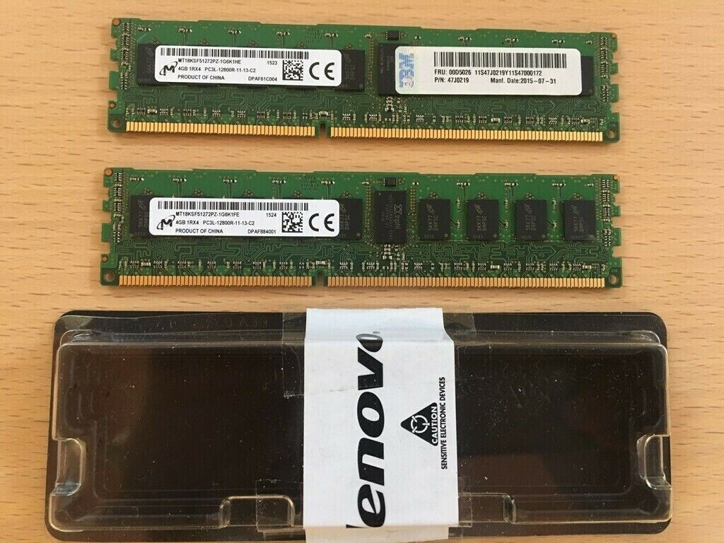 LENVO / IBM 00D5026 8GB (2x4GB) PC3-12800 DDR3 1RX4 1600Mhz ECC Register DIMM