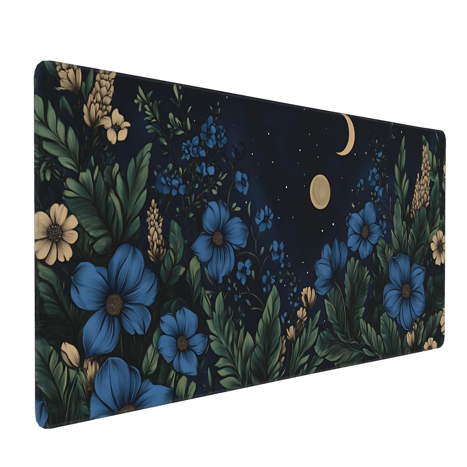 OUNNTC Gaming Mouse Pad, Black Blue Vintage Botanical 35.4" x 15.7" Desk Mat
