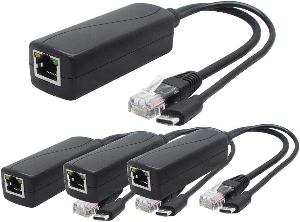 4-Pack 5V PoE Splitter, USB Type C, 48V to 5V 2.4A, IEEE 802.3af Compliant, 10/1