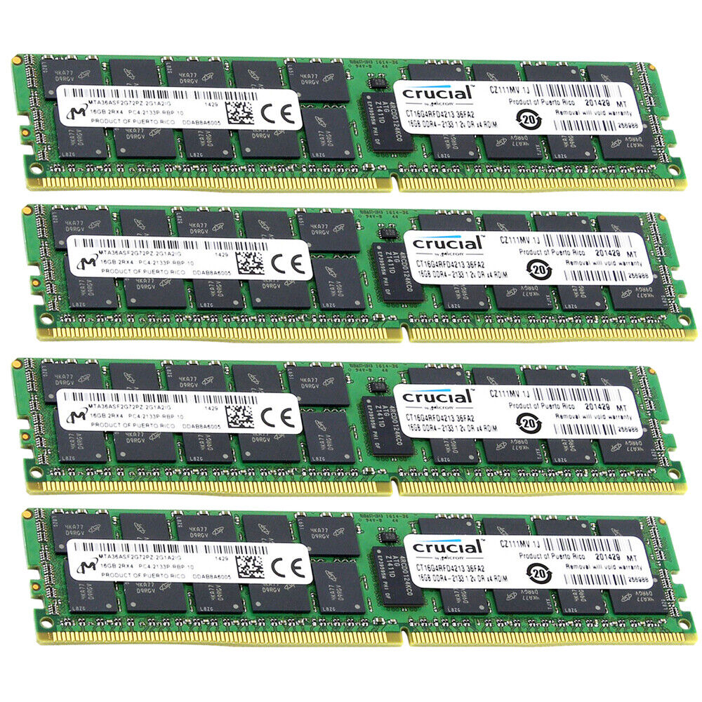 Crucial 64GB (4X 16GB) 2Rx4 2133MHz DDR4 ECC RDIMM Server Memory CT16G4RFD4213