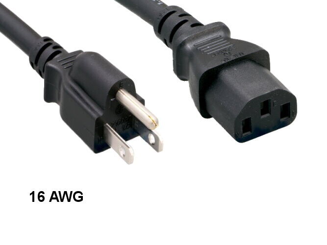 Kentek 10' ft 16 AWG Standard Power Cord NEMA 5-15P to C13 13A/125V Cable Black