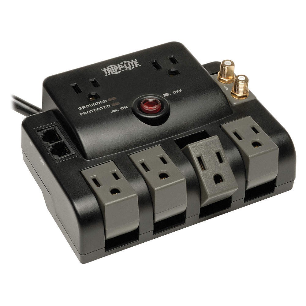 TRIPP LITE TLP606RNET Datacom Surge Protector,6 Outlet,Black 30UJ93