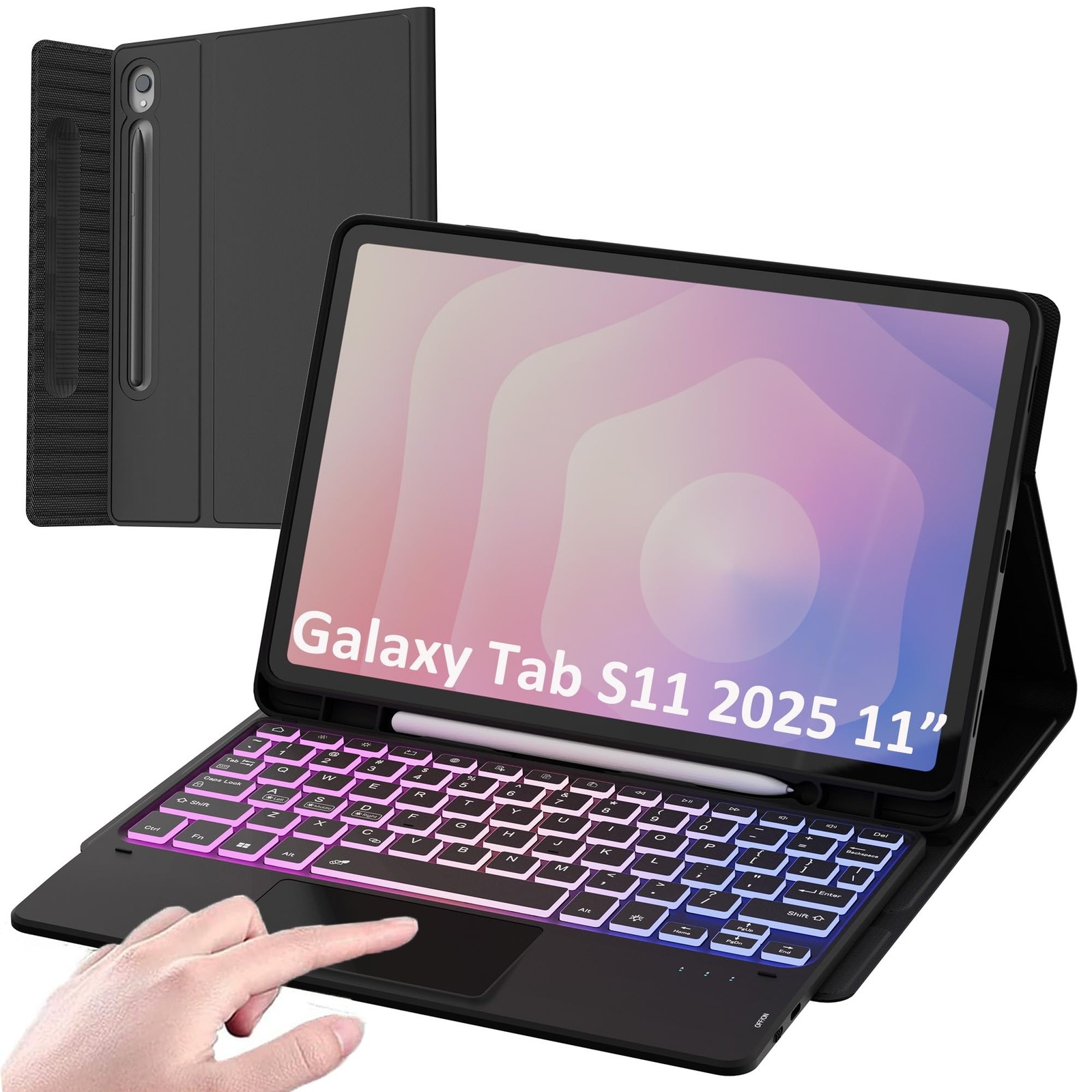 for Samsung Galaxy Tab S11 2025 11" Keyboard Case: 3 Zone 7 Colors Backlit Tr...