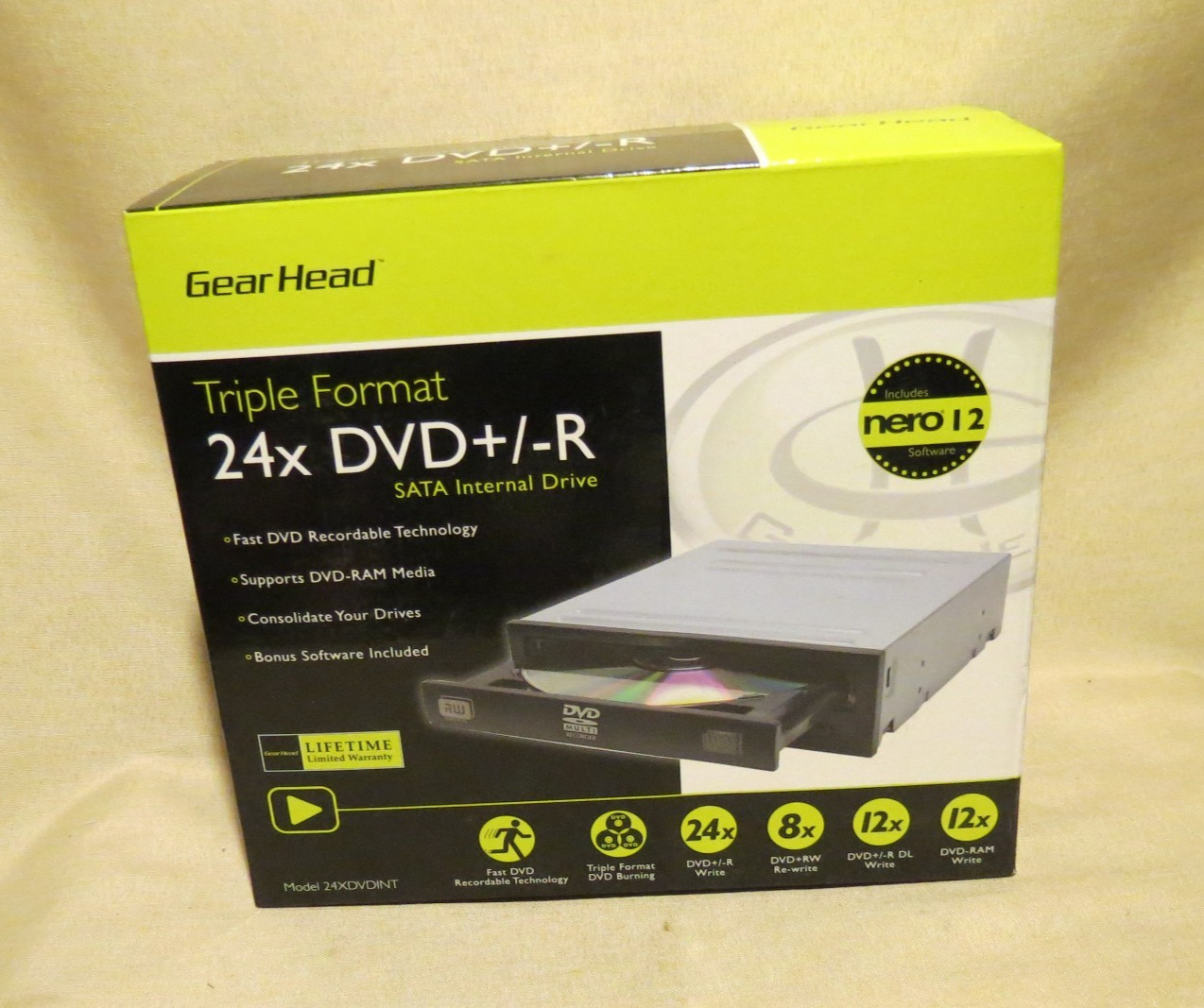 SEALED NIB Gear Head 24XDVDINT Triple Format 24X DVD+/-R SATA Internal Drive NEW