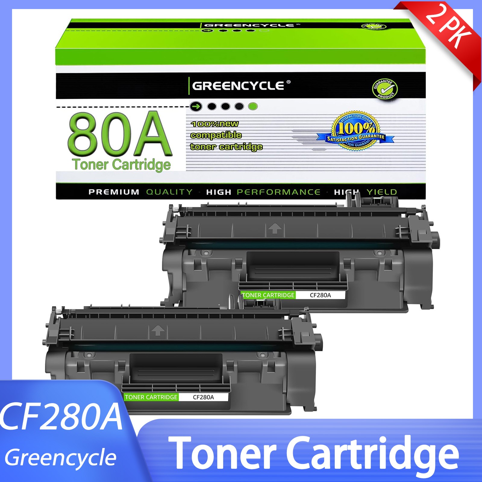 Two Pack 80A Toner Cartridge Compatible HP CF280A Pro 400 M401dn M425