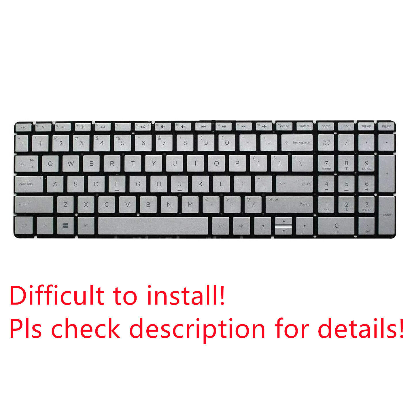 Original US Silver Non-Backlit Keyboard for HP 17-bs019dx