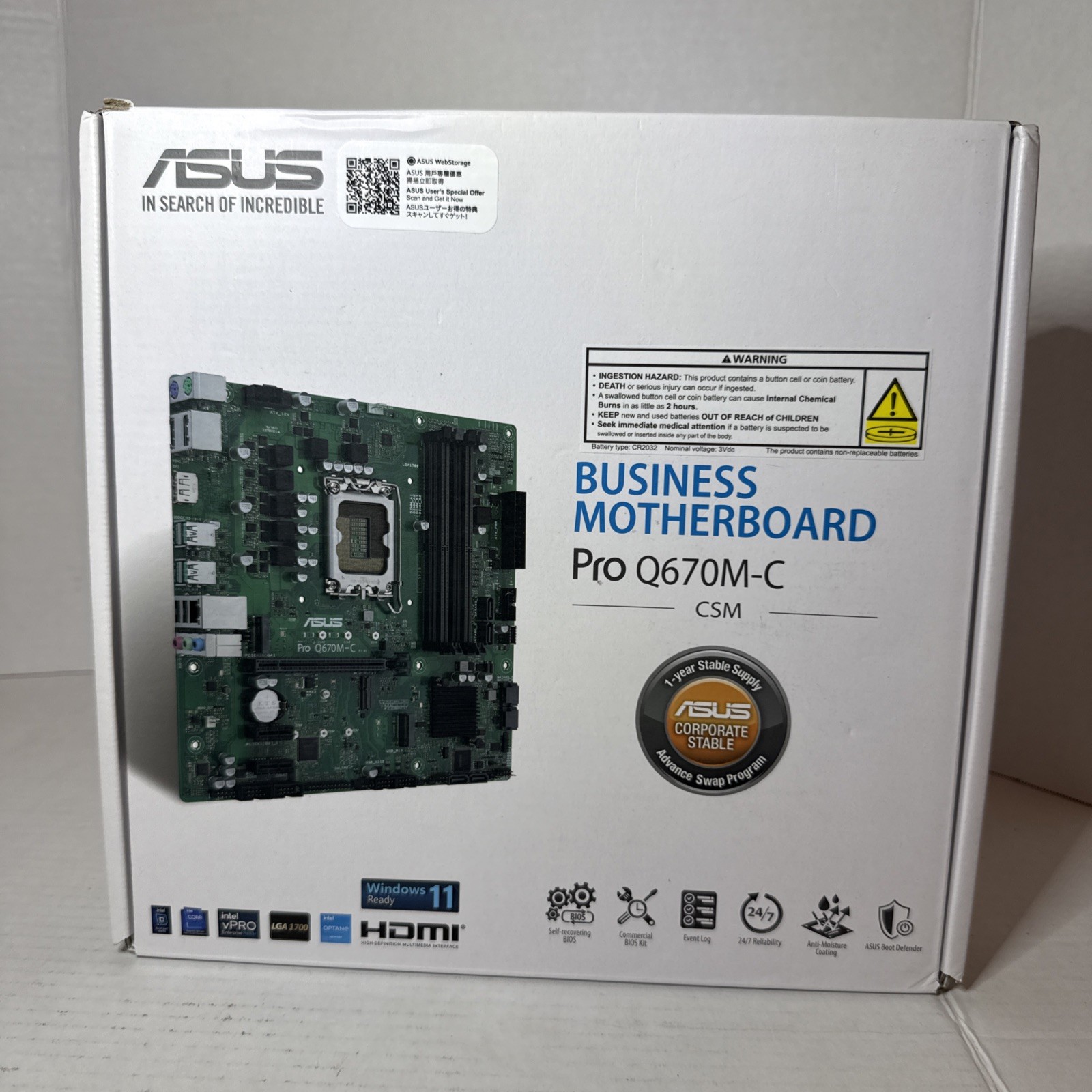 ASUS Pro Q670M-C CSM LGA1700 Business Motherboard Open Box