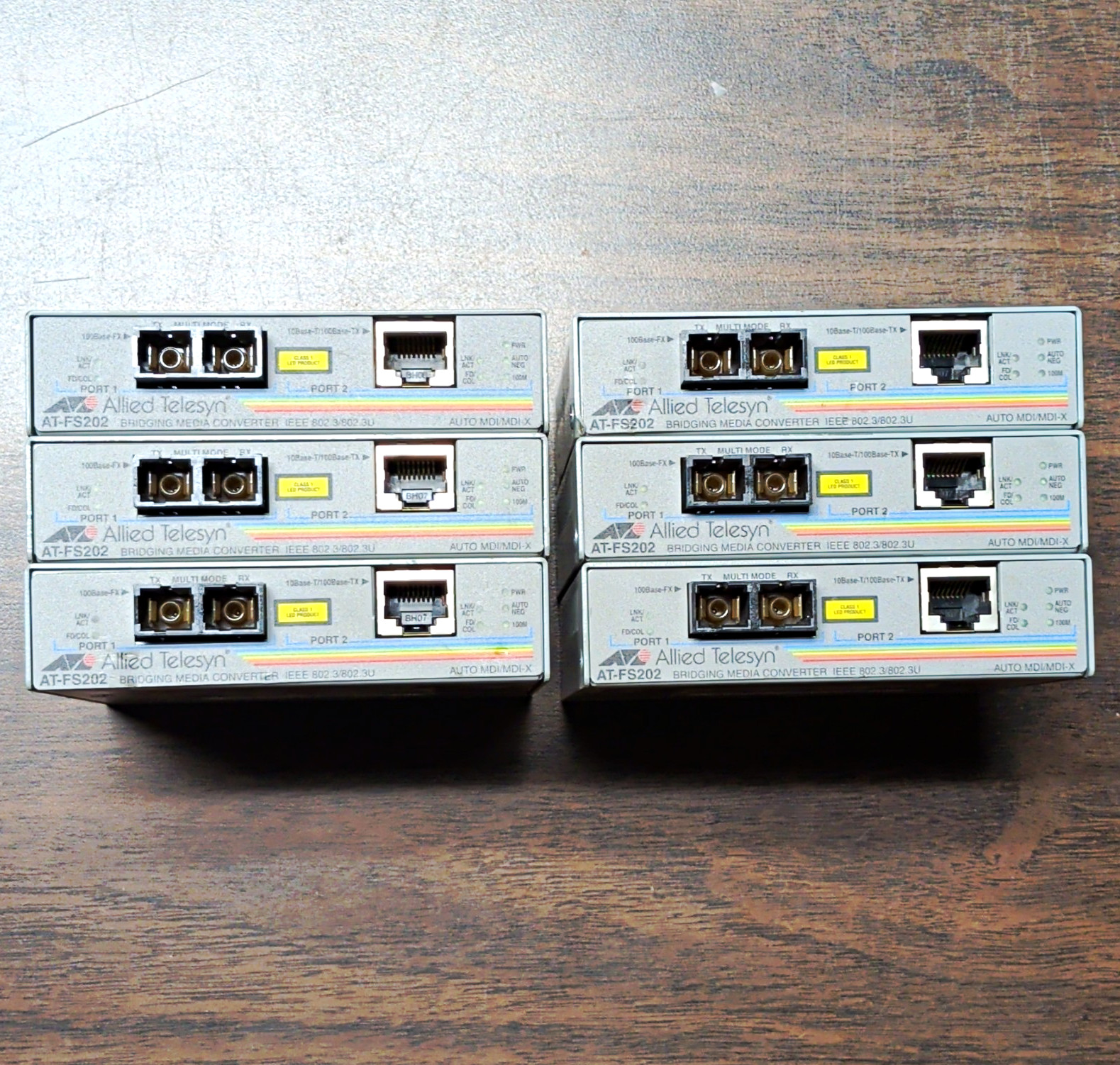 Lot (6) Allied Telesis AT-FS202 100Mbps ST to RJ-45 Media Converter Bridge  Used