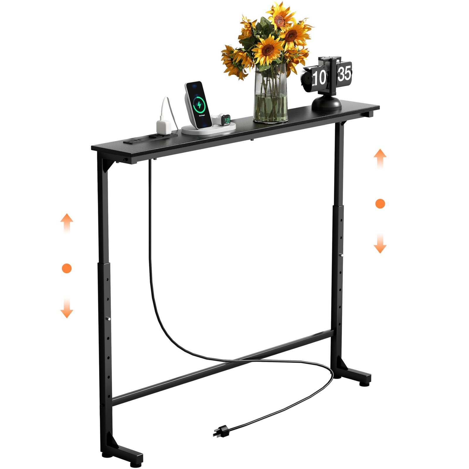 GRLEAF 39" Adjustable Height Narrow Console Table with Power 39IN, Black