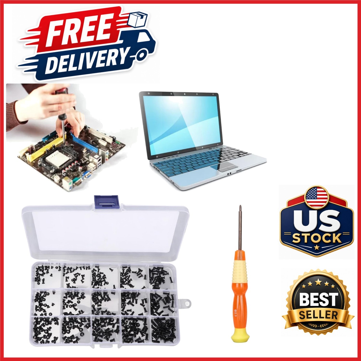 Laptop Screw Repair Kit 450 Pcs with Storage Box and 15 Sizes M2 M2.5 M3