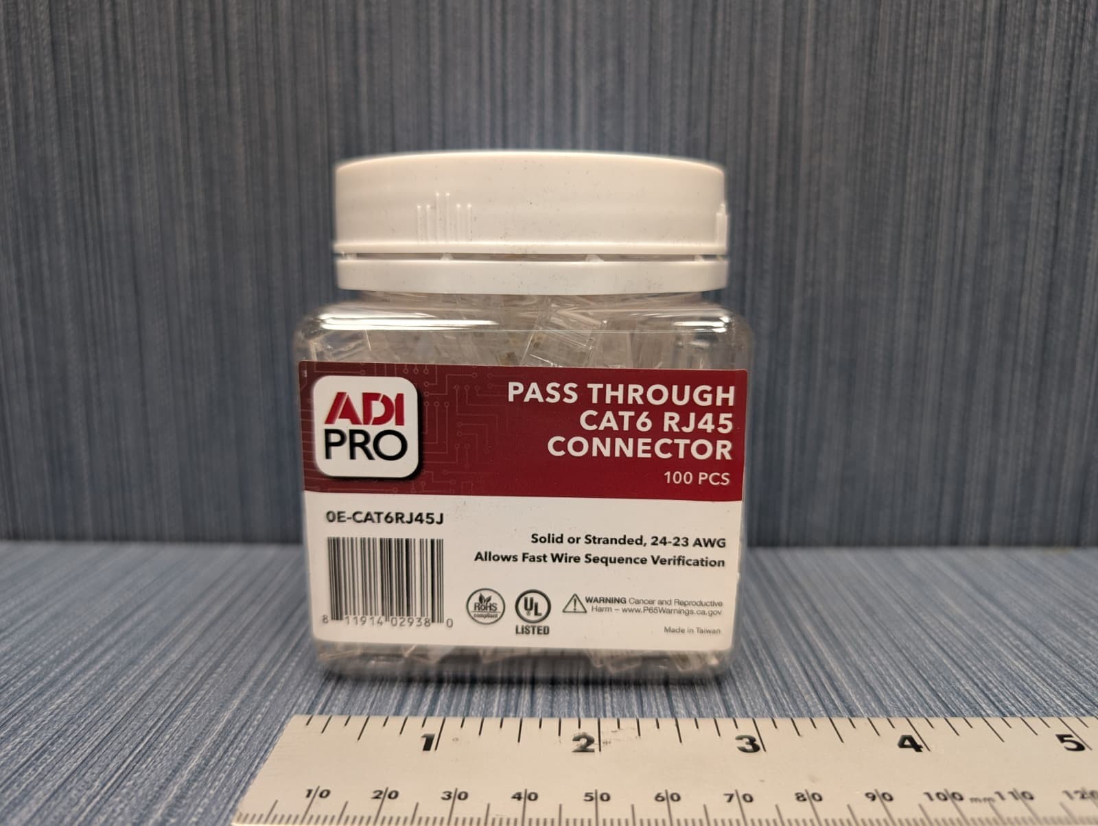 Jar of 100 - ADI PRO Pass Through CAT6 RJ45 Connectors Clear 0E-CAT6RJ45J - NEW