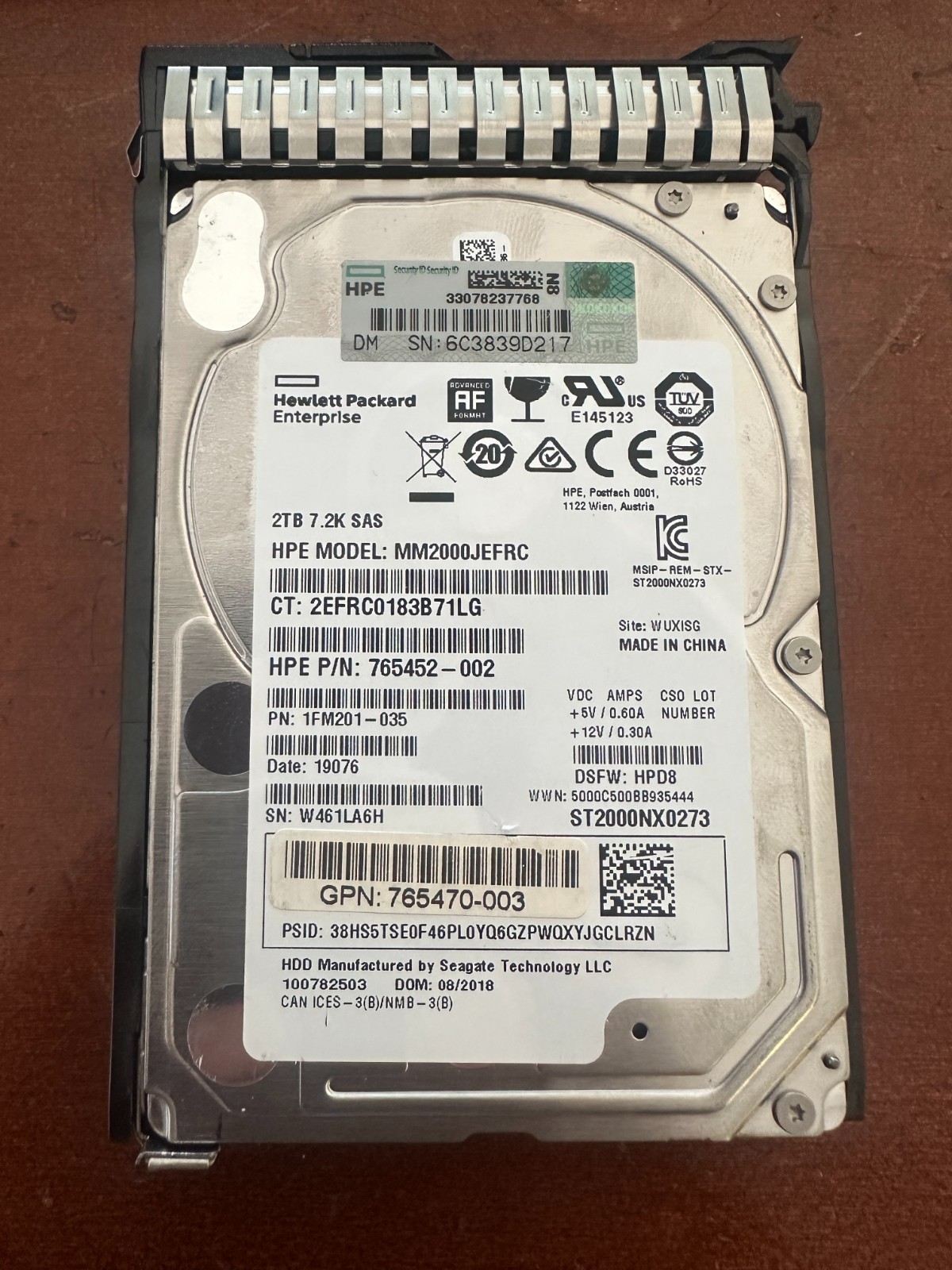 765466-B21 HP 2TB 12G SAS 7.2K RPM 2.5" 512E HDD 765873-001 765452-002 