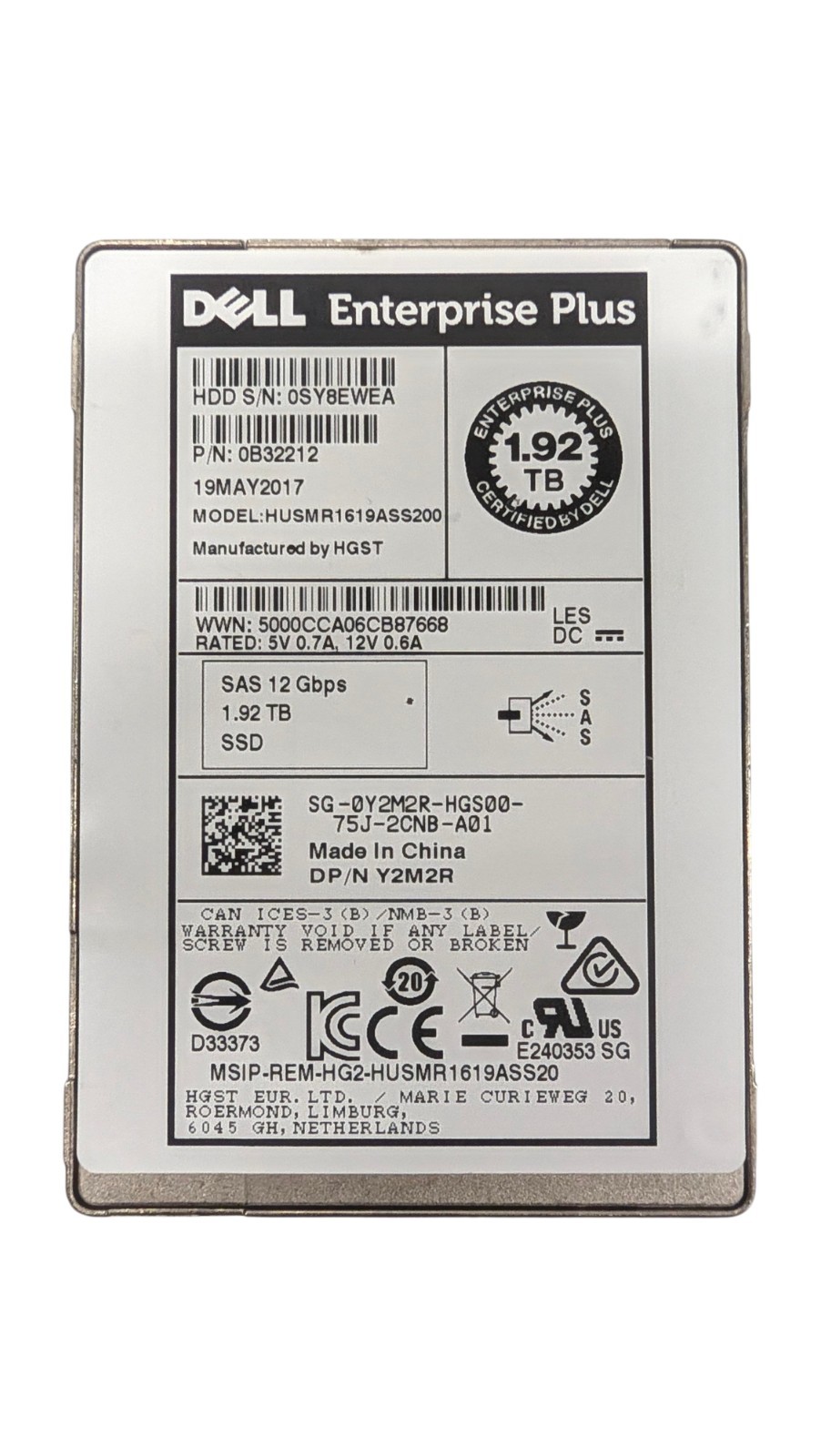 Dell Y2M2R 1.92TB SAS 12G 2.5" Enterprise Plus RI SSD - HUSMR1619ASS200