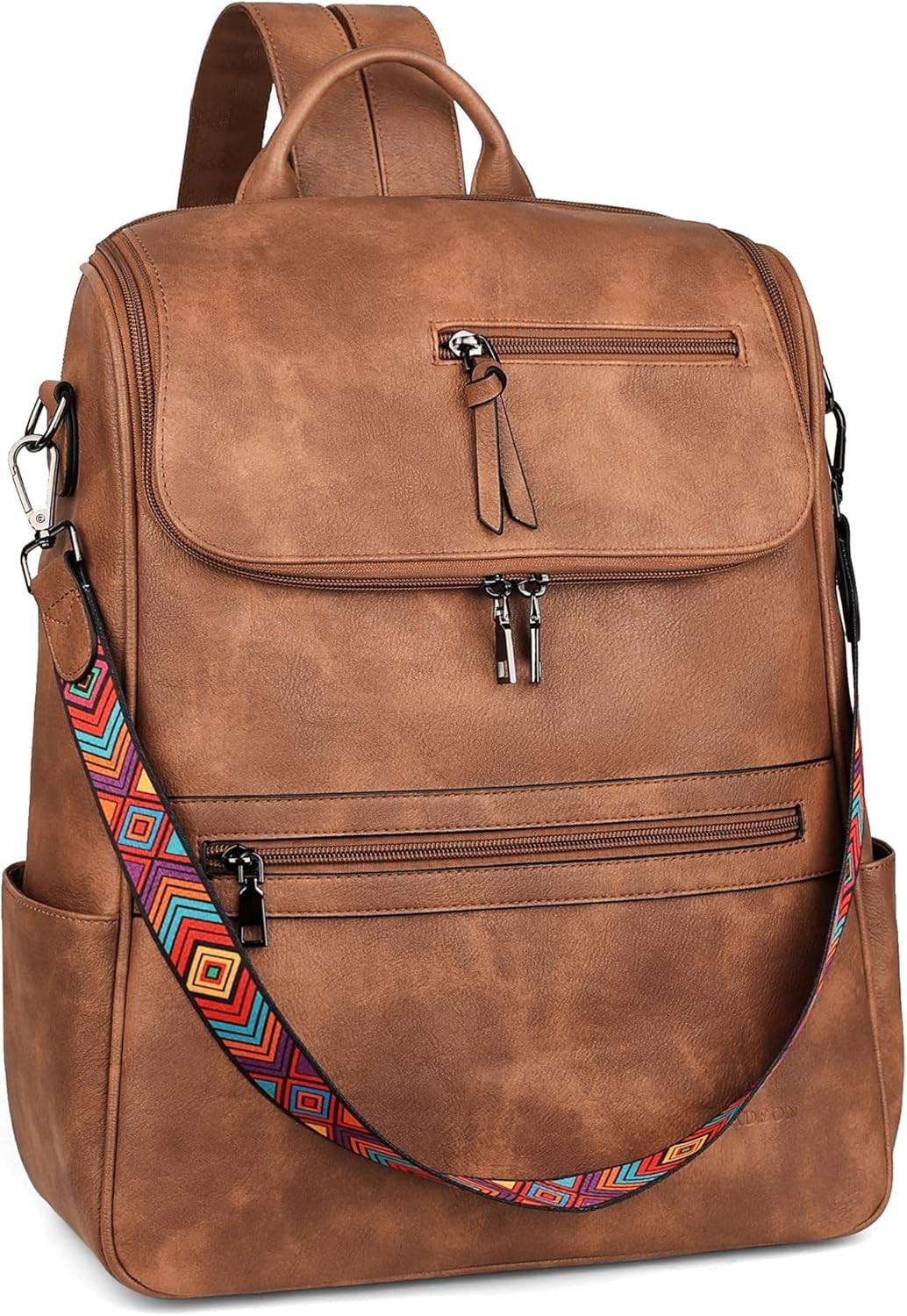 FADEON Laptop Backpack for Women Leather Travel 1 Brown Retro Style 
