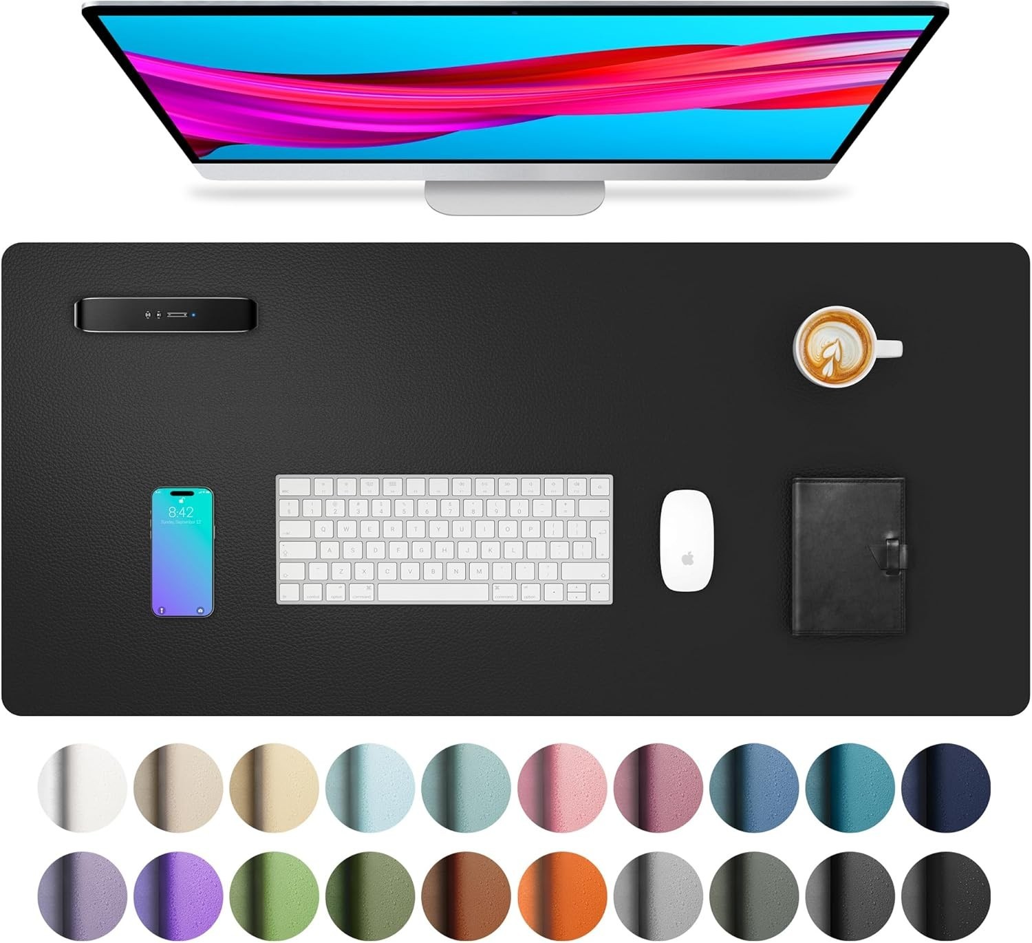 Aothia Non-Slip Waterproof PU Leather Desk Pad Protector for Mouse, Writing Desk