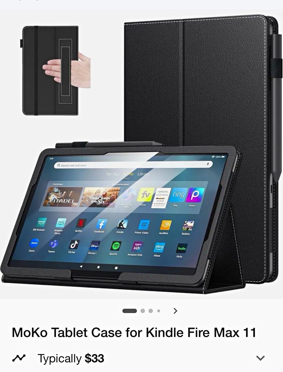 MoKo Kindle Fire Max 11 11in Case Black PU Leather Folding Folio Stand