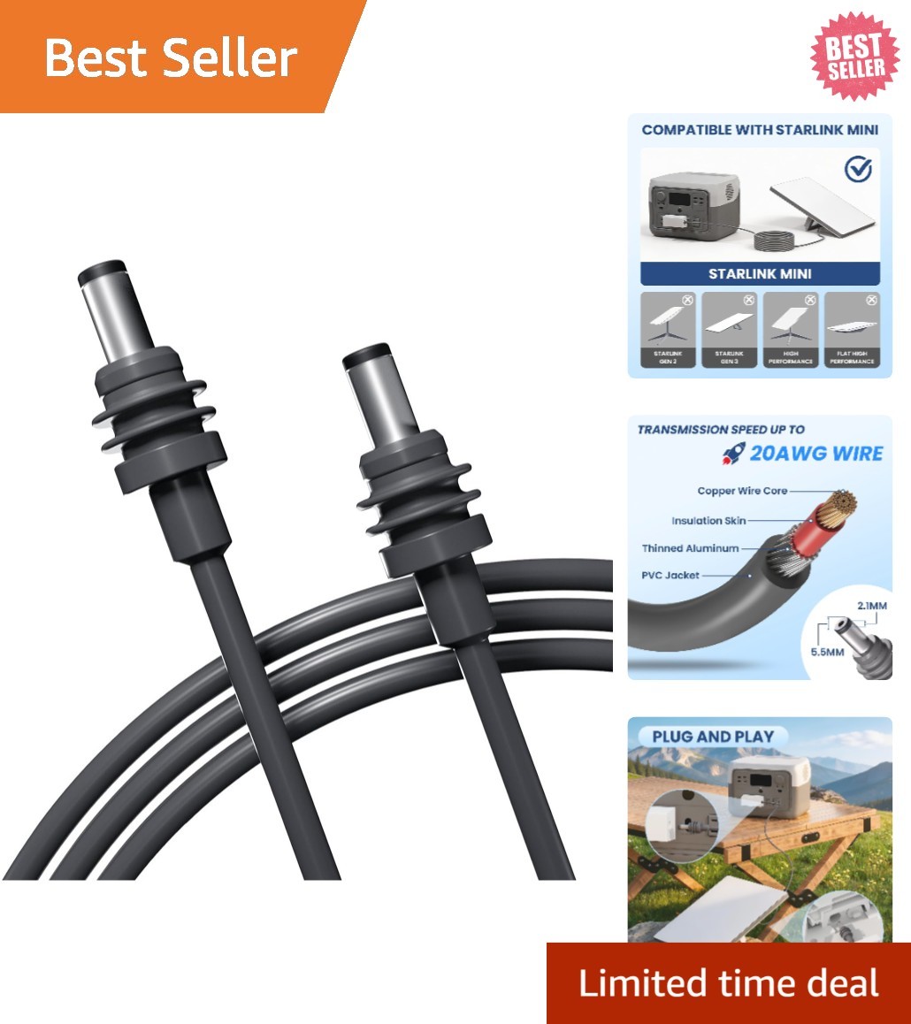 Reliable Waterproof Starlink Mini Replacement Cable - 6.5FT DC Cord in Gray