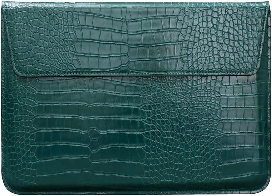 Lightweight Green Crocodile Leather Flip Sleeve for 13-13.6" Laptops, Fits MacBo