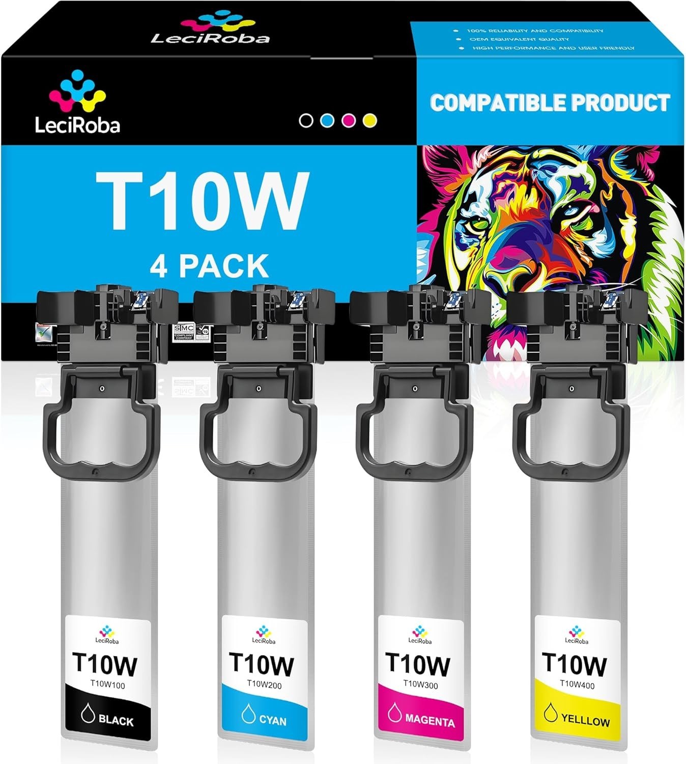 LeciRoba T10W Ink Cartridge Set for WF-C5390 WF-C5890 Black Cyan Magenta Yellow
