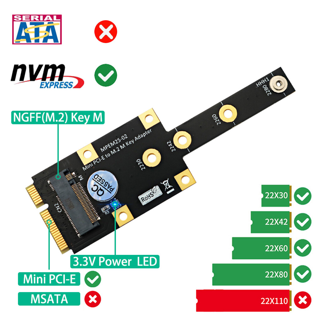 For M.2 NGFF NVME M-key/B Key SSD to Mini PCI-E Adapter Card M.2 B/M Key SSD New