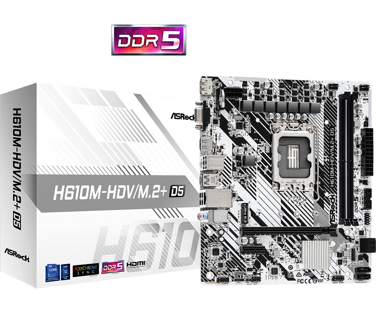 ASRock H610M-HDV/M.2+ D5 LGA1700 Motherboard DDR5 H610 mATX 90-MXBM50-A0UAYZ 