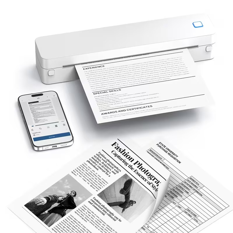 Portable A4 Wireless Thermal Printer Bundle w/ Case, Paper & Bluetooth