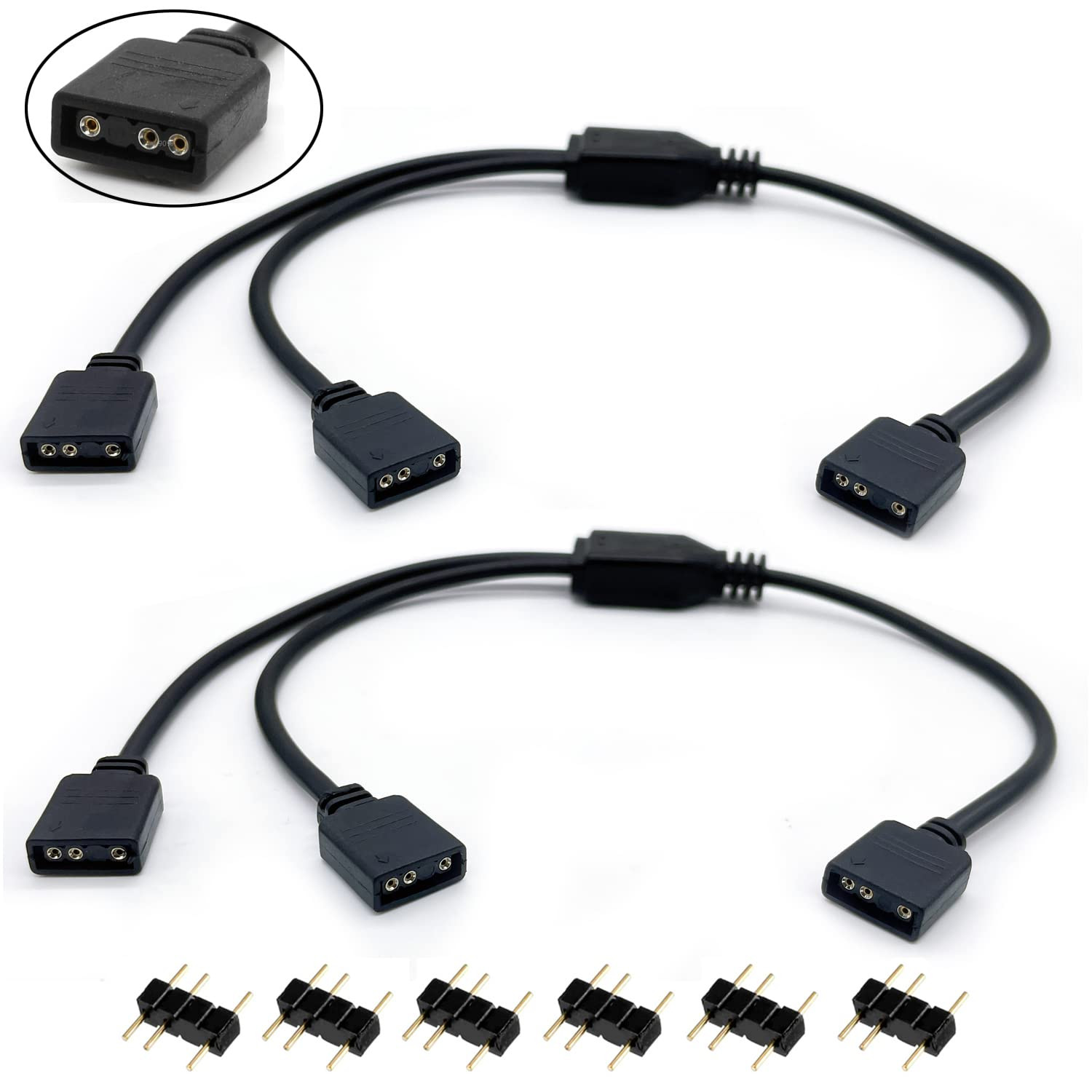 5V 3-Pin ARGB Splitter Extension Cable - 2 Pack for PC RGB Fans and LED Lights