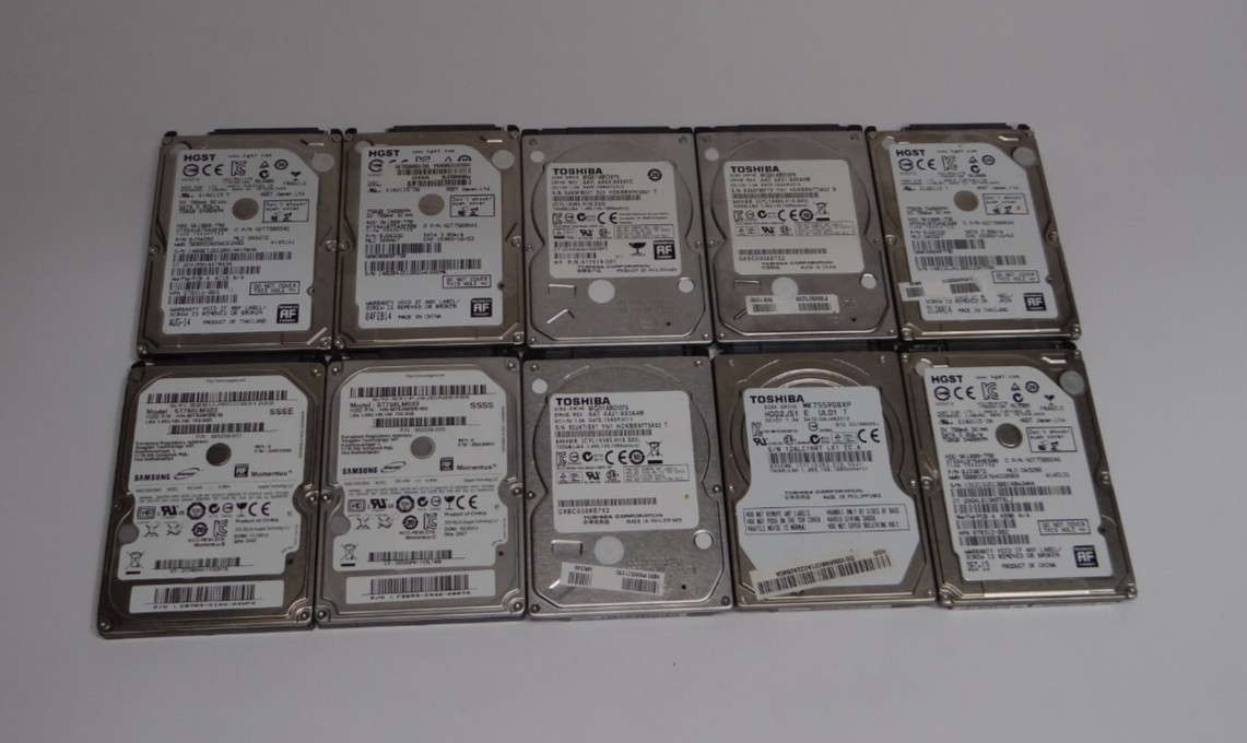 LOT (10) 750GB Mixed Brand / Model / Speed SATA 2.5" Laptop Hard Drive HDD