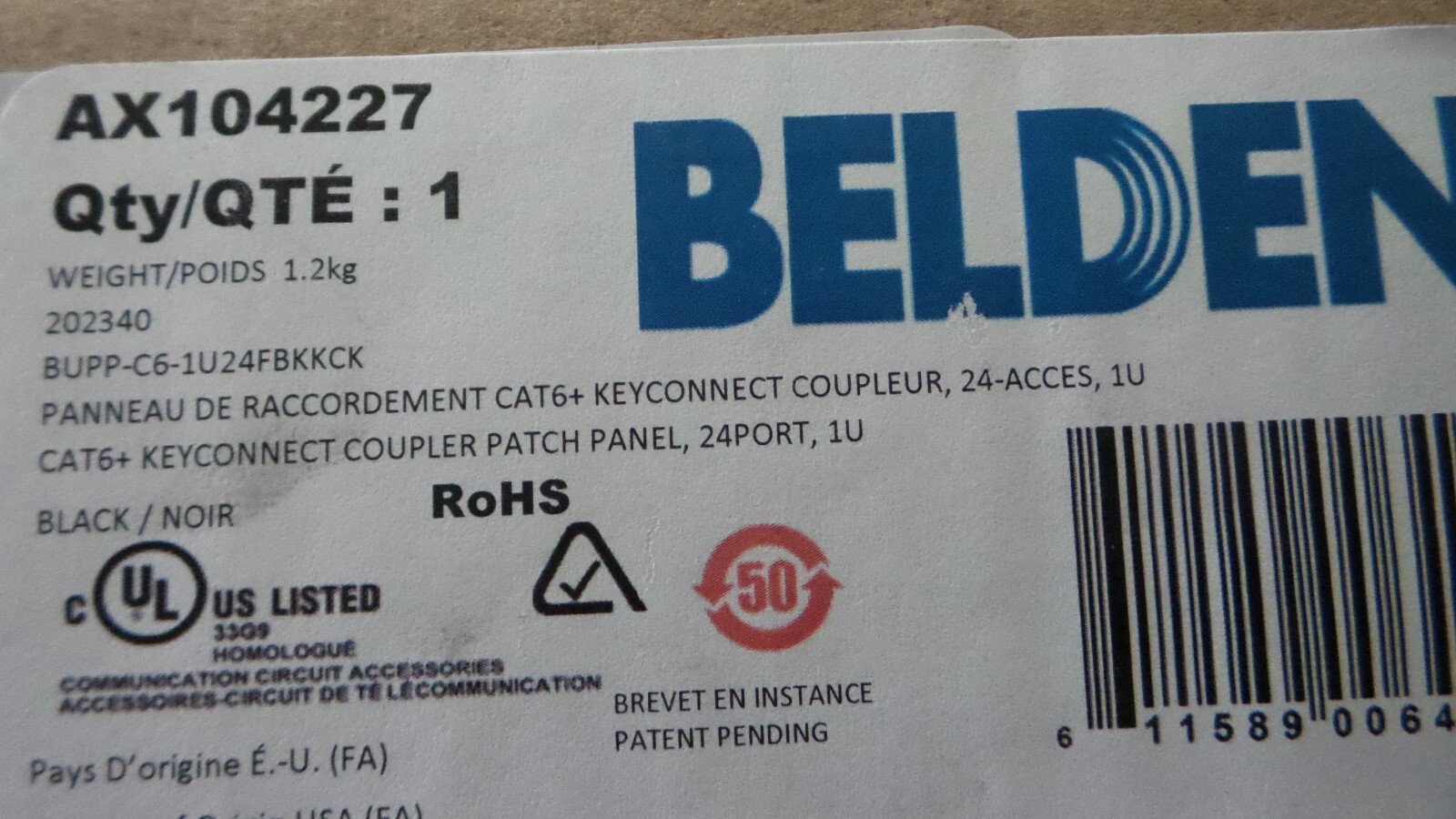 Belden AX104227 CAT6+ KEYCONNECT COUPLER PATCH PANEL 24PORT 1U BLACK