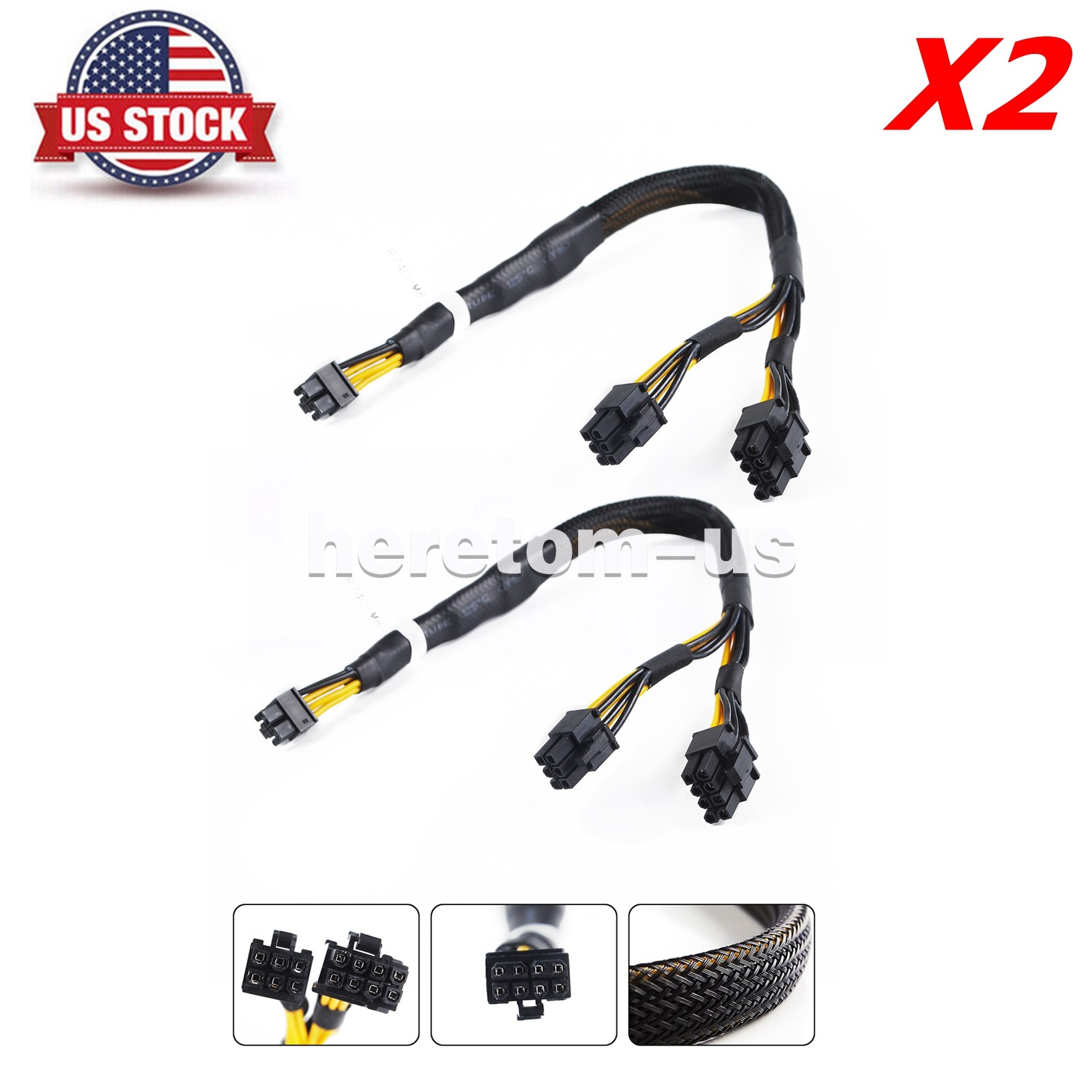 2X Mini 8pin to 6+8pin GPU Power Adapter Wire Cable For Dell G14 R740 35cm