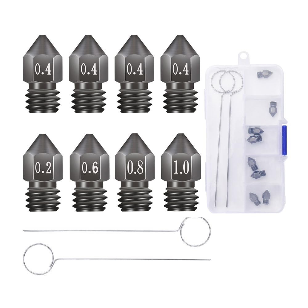 8Pcs 3D Printer Upgraded Hardened Steel MK8 Nozzles w/DIY Tool Storage Box