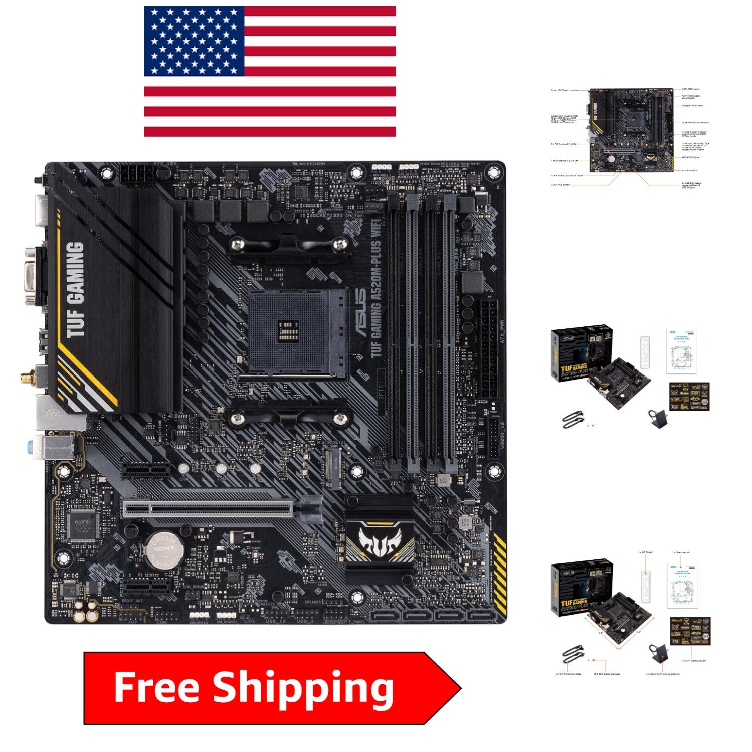 TUF Gaming A520M-PLUS WiFi MicroATX Motherboard - Ultimate Ryzen 3rd Gen Support