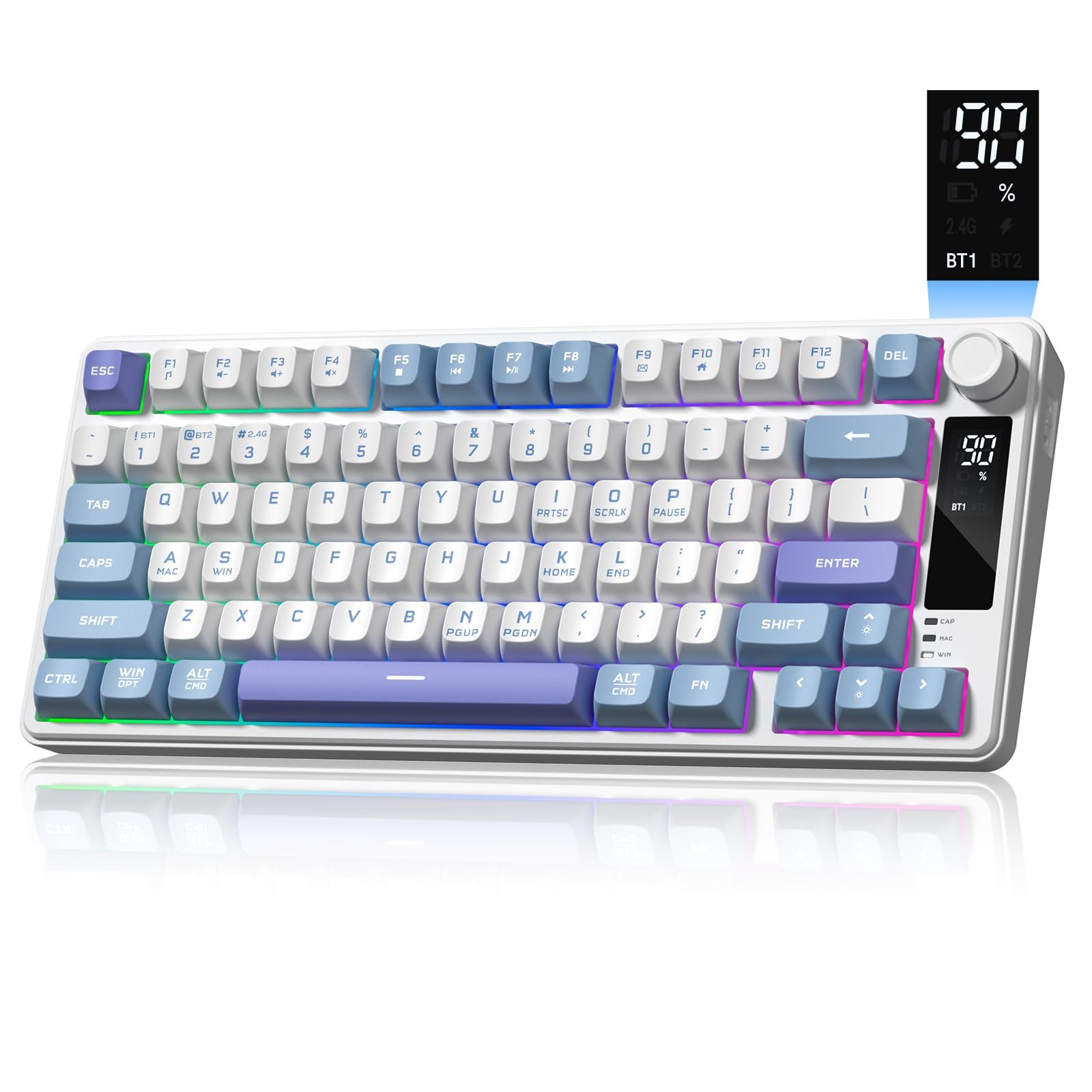Womier DK75 75% Wireless Gaming Keyboard, RGB Backlit Creamy Blue&Purple