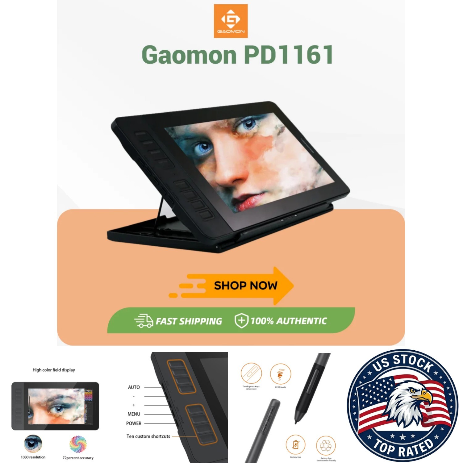 GAOMON PD1161 11.5" IPS Pen Tablet Monitor 8192 Pressure Levels USB - 1920x1080
