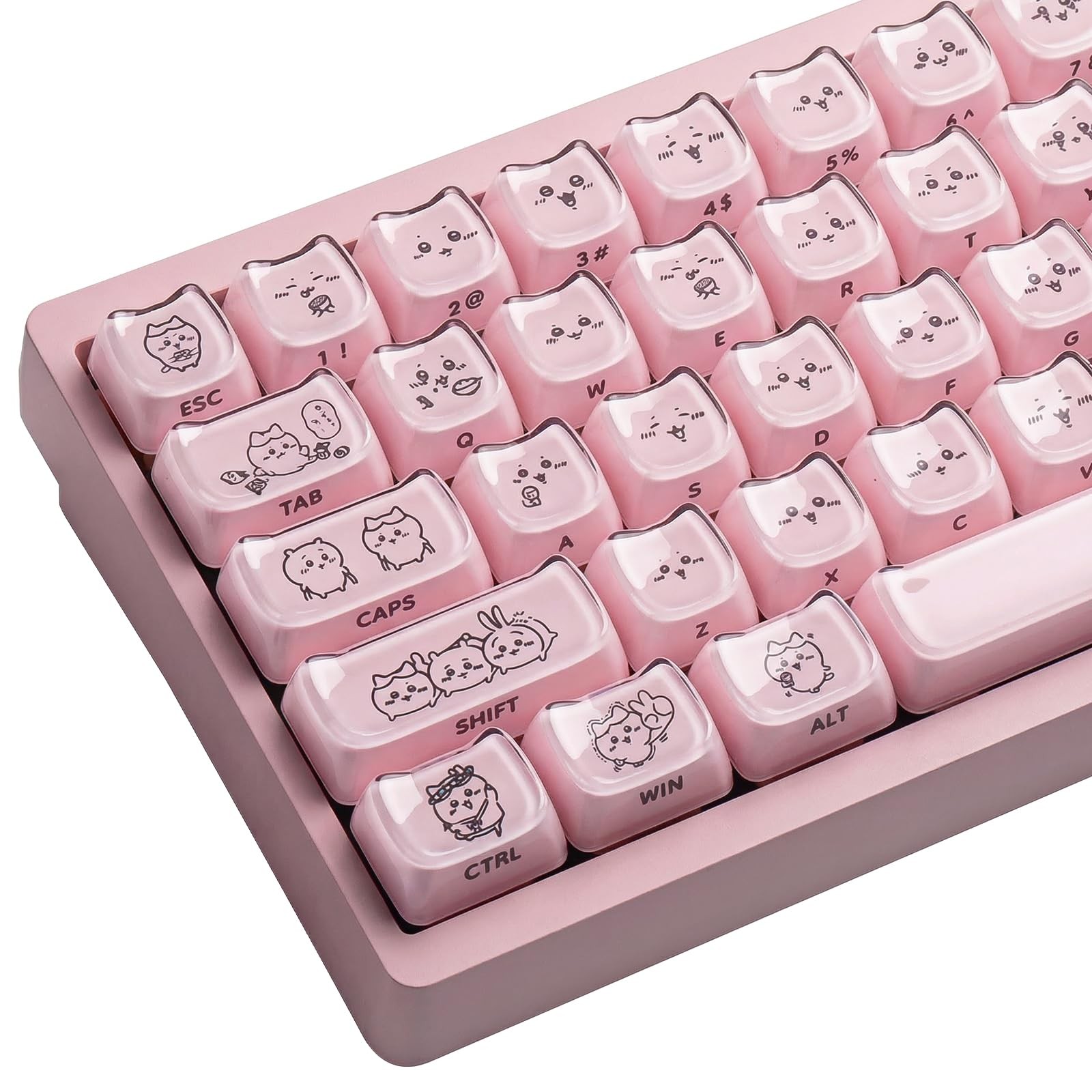 119 Keys Crystal Jelly Pink Chiikawa Custom Keycaps Mao Profile Shine Through