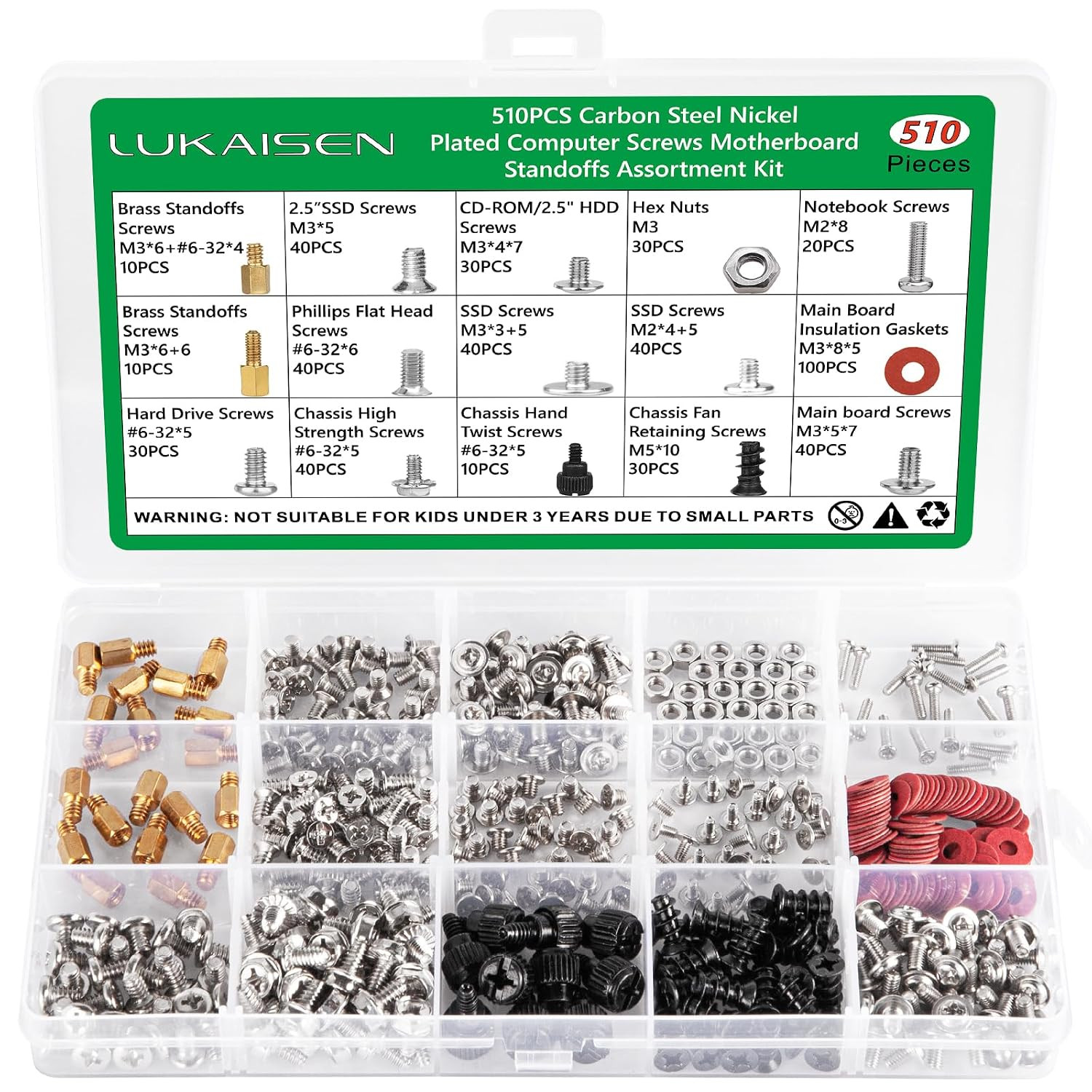 510Pcs PC Screws Kit, M.2 NVMe SSD Motherboard Standoffs Set