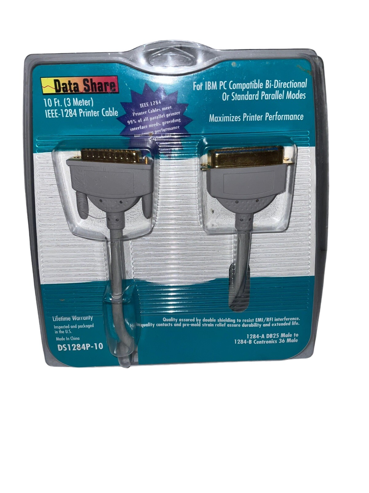 DATA SHARE 10 ' IEEE-1284 DB25 Bi-Directional Parallel Printer Data Cable Cord