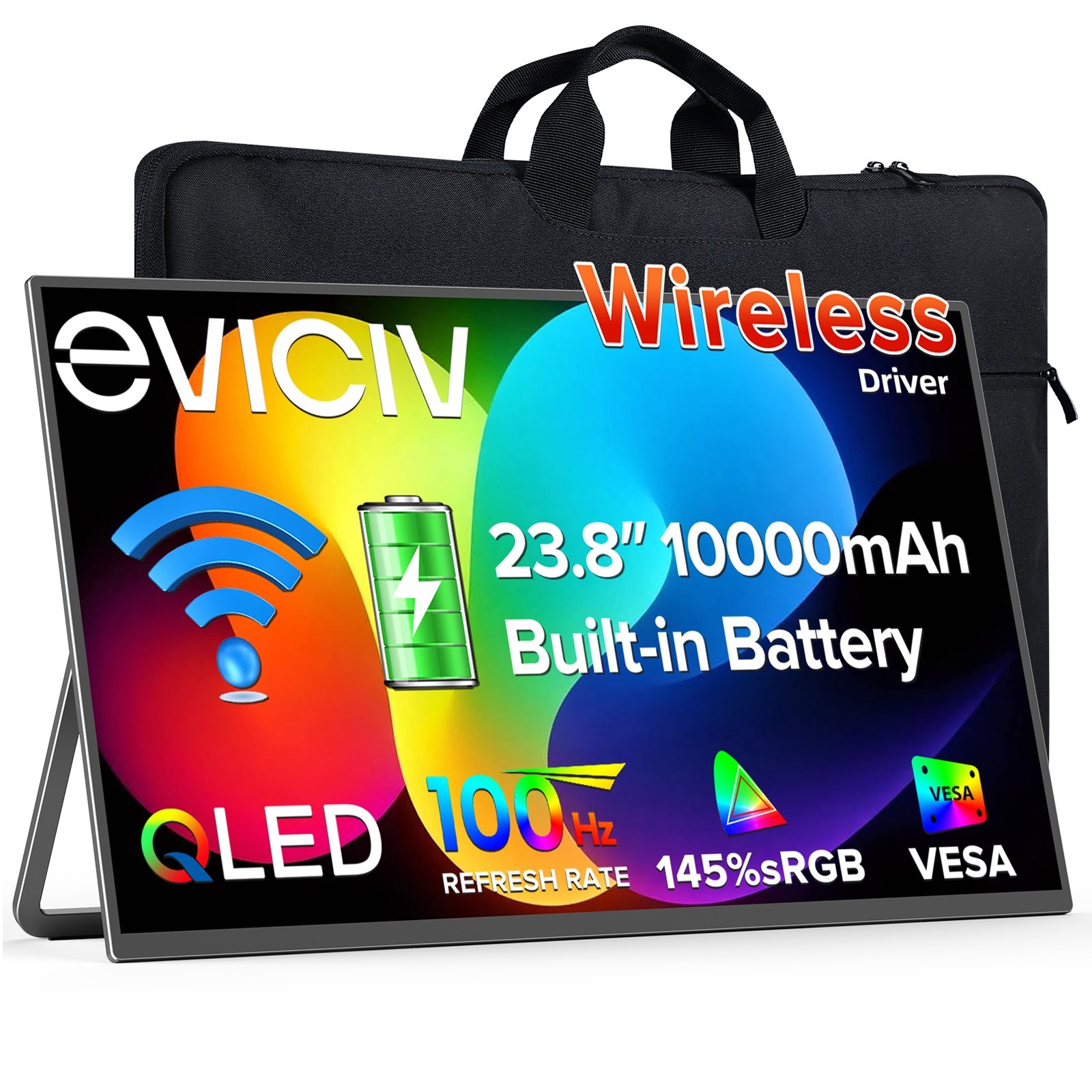 23.8" 1080P 100Hz Wireless Portable Monitor Battery Screen Freestanding Display