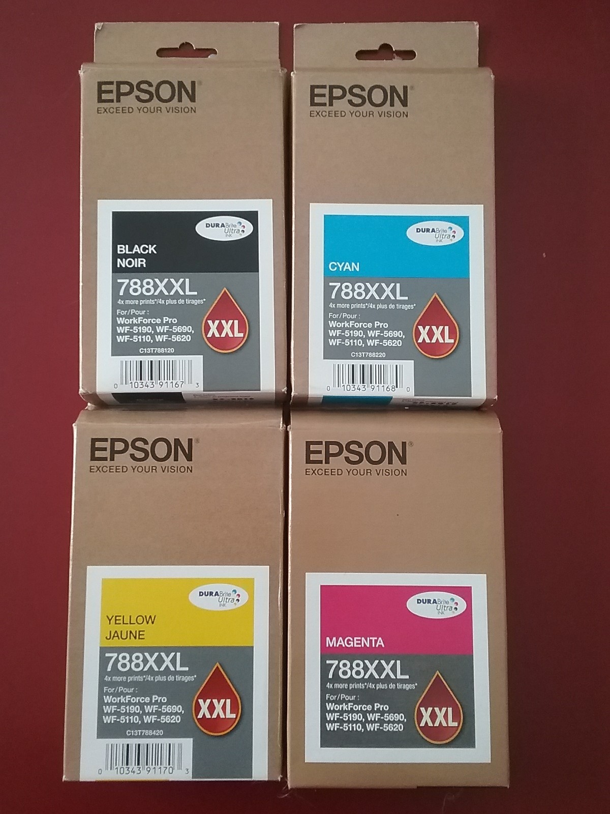 2019 NIB SET 4 Genuine Epson Ink T788XXL120,T788XXL220,T788XXL320,T788XXL420