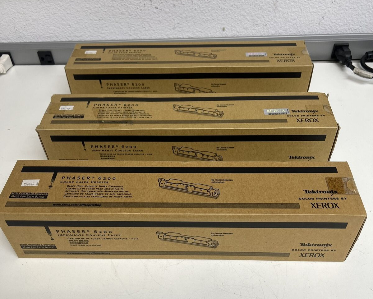 3x  Xerox Tektronix Phaser 6200 BLACK High Capacity Toner Cartridge 016200800