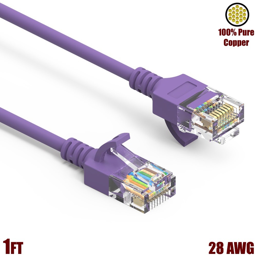 0.5-50FT Cat6A RJ45 Slim Ethernet LAN Network Patch Cable UTP Copper Wire Purple