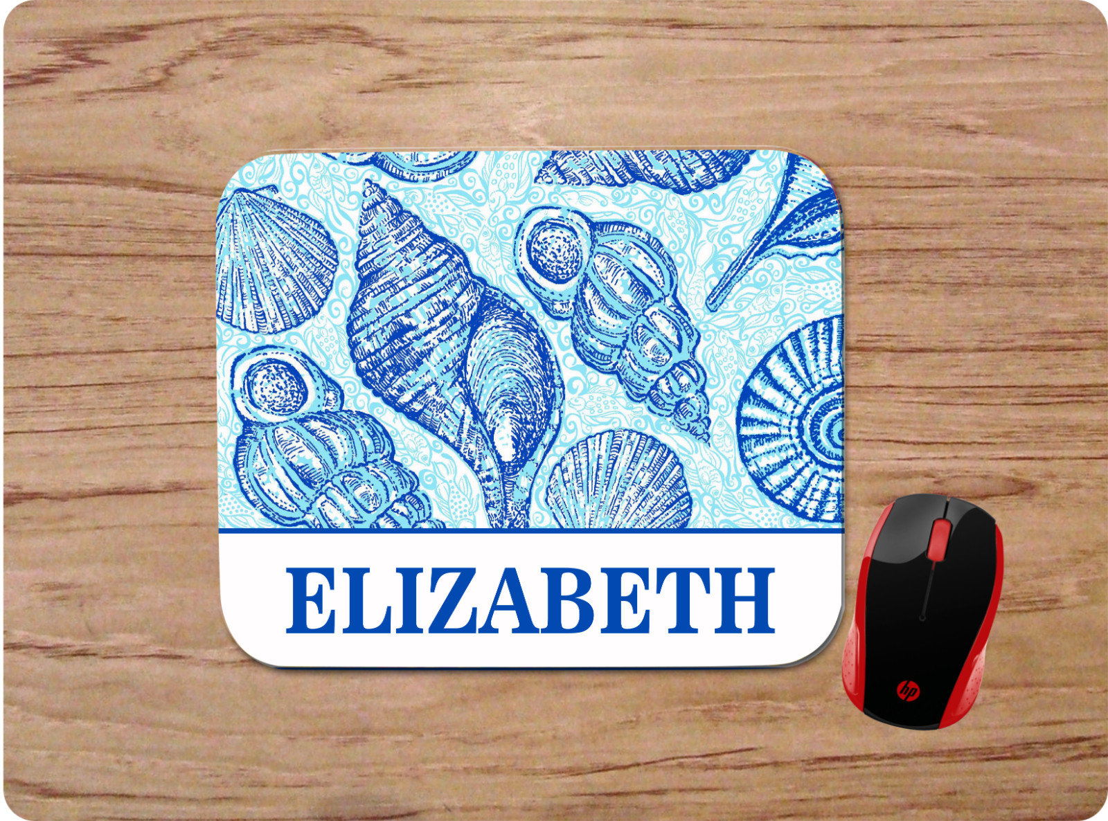 LILLY INSPIRED BLUE SEASHELLS PRINT PERSONALIZED NAME MOUSE PAD HOME OFFICE GIFT