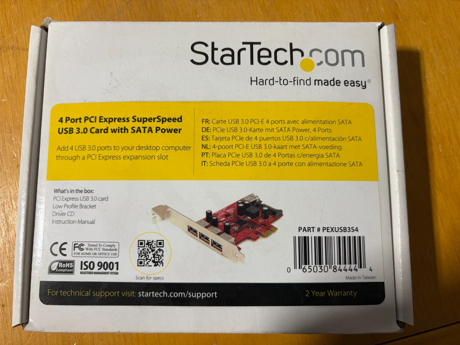 StarTech	4 Port PCI Express SuperSpeed USB 3.0 Card w/ SATA Power PEXUSB3S4